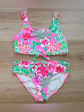 Lilly Pulitzer Girls Pink Floral Tropical Two-Piece Bikini